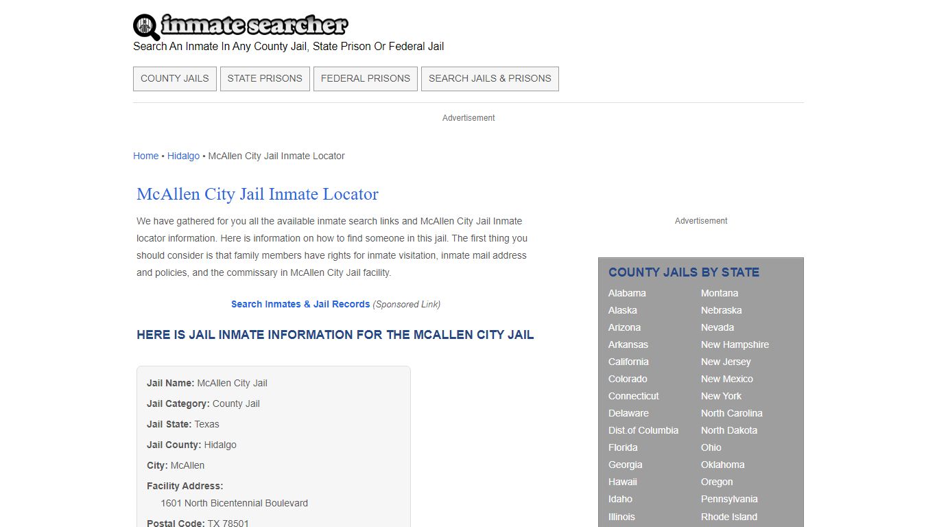McAllen City Jail Inmate Locator - Inmate Searcher