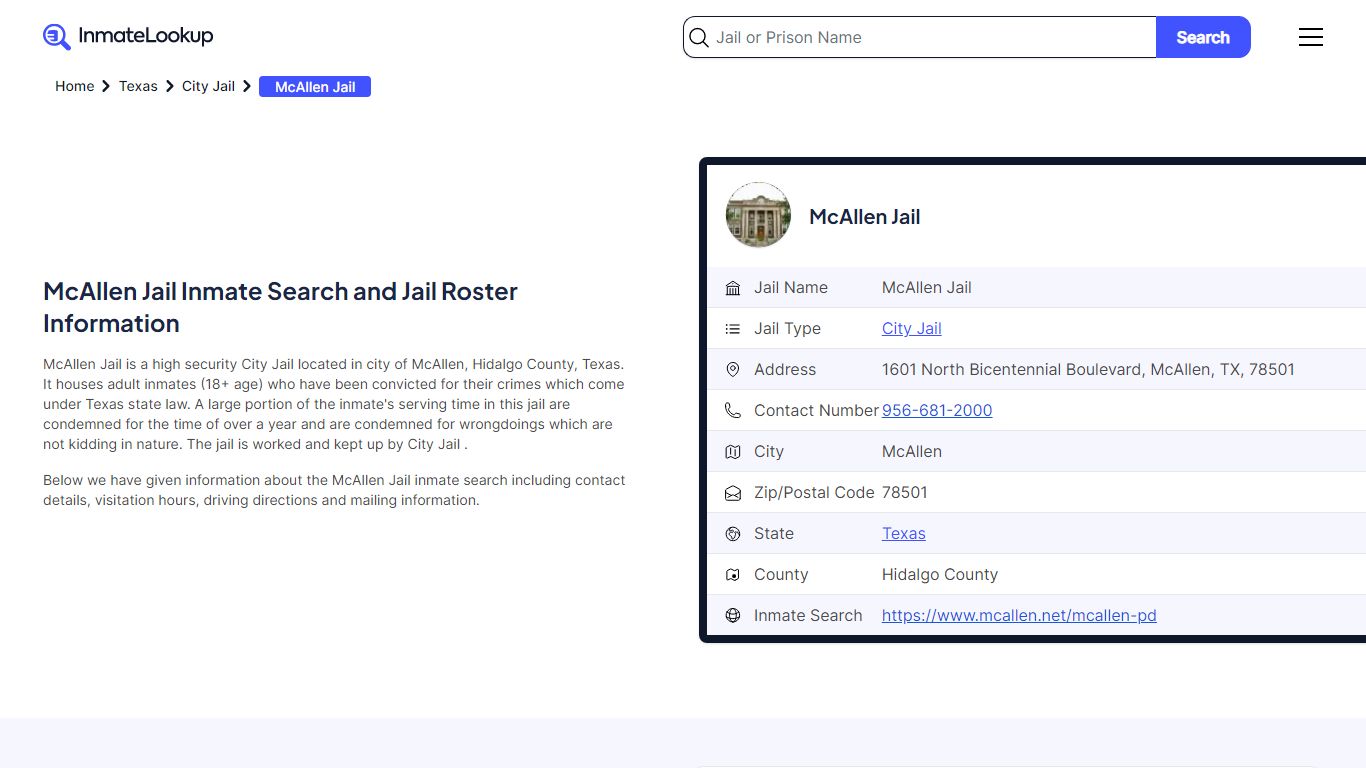 McAllen Jail Inmate Search and Jail Roster Information