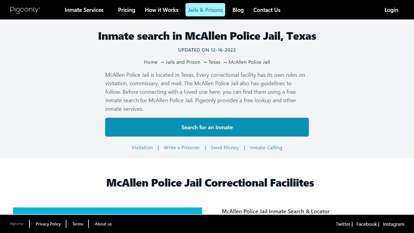 Inmate Search McAllen Police Jail, Texas | Pigeonly